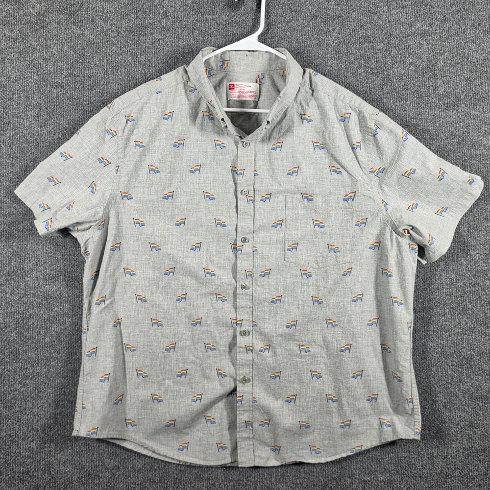 Shirt Mens XXL Grey Rainbow Pride Flag Embroidered Cotton